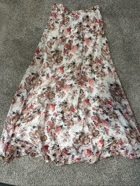 Windsor Floral Maxi Skirt in White with Pink and Brown Blossoms
